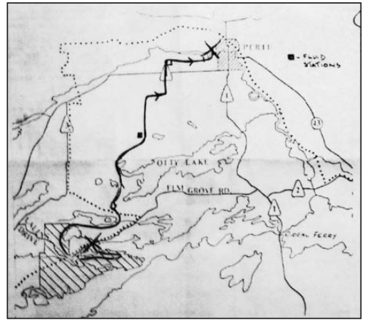 Map Showing the 1978 Loppet Trail route from Murphys Point Park to the Links O'Tay Club, in Perth.