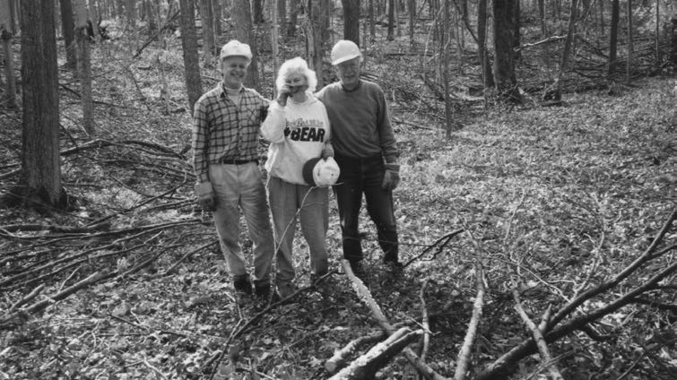 Phil Thompson, Lily Roy, Ken Willis, cleaning up after The Great Ice Storm